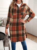 Women's Longline Plaid Coat – Casual Wear, Stylish Layering