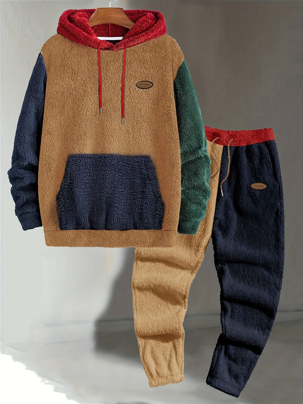Men's Cozy Color-Block Two-Piece Set – Casual Wear, Comfortable Style