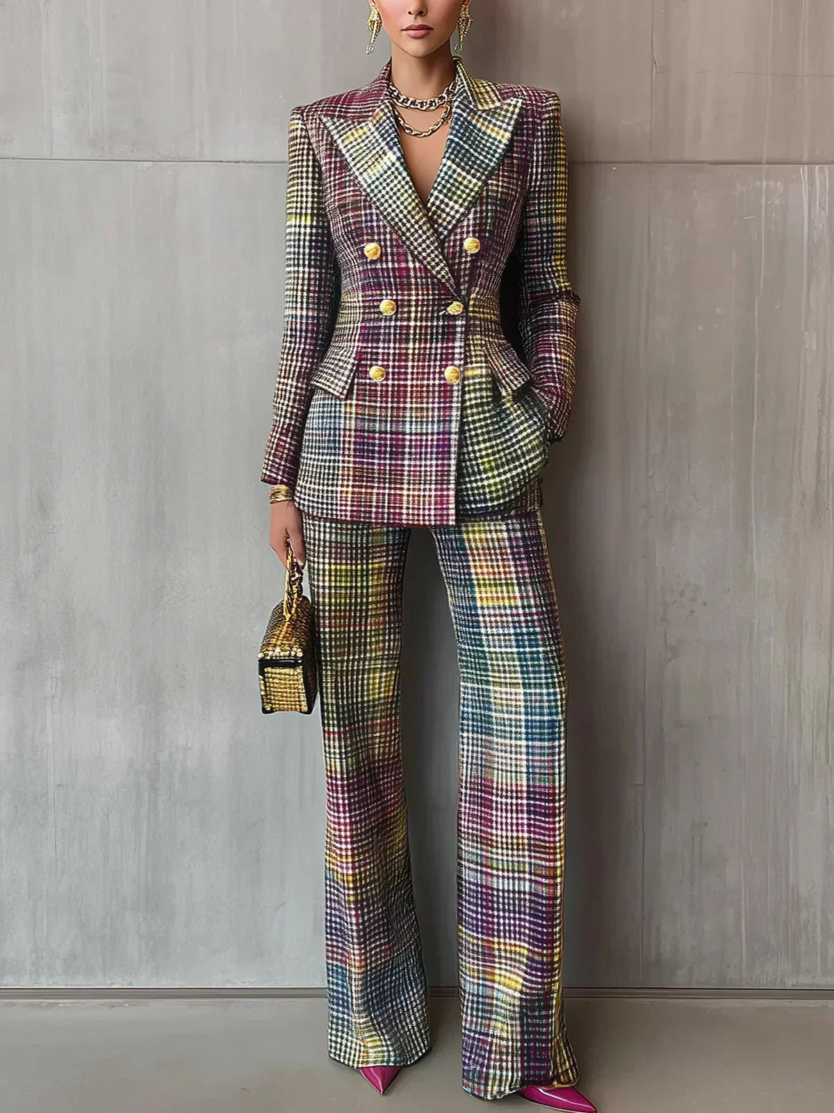 Women's Luxe V-neck Suit – Office, Casual Wear, Multicolor