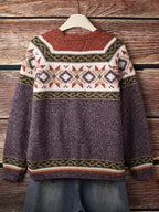 Women's Patterned Button-Front Cardigan – Casual Wear, Layering