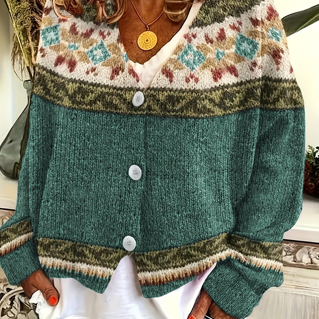 Women's Patterned Button-Front Cardigan – Casual Wear, Layering