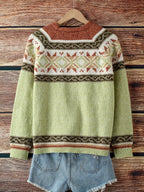 Women's Patterned Button-Front Cardigan – Casual Wear, Layering