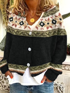 Women's Patterned Button-Front Cardigan – Casual Wear, Layering