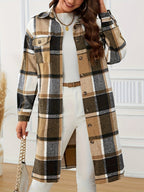 Women's Longline Plaid Coat – Casual Wear, Stylish Layering