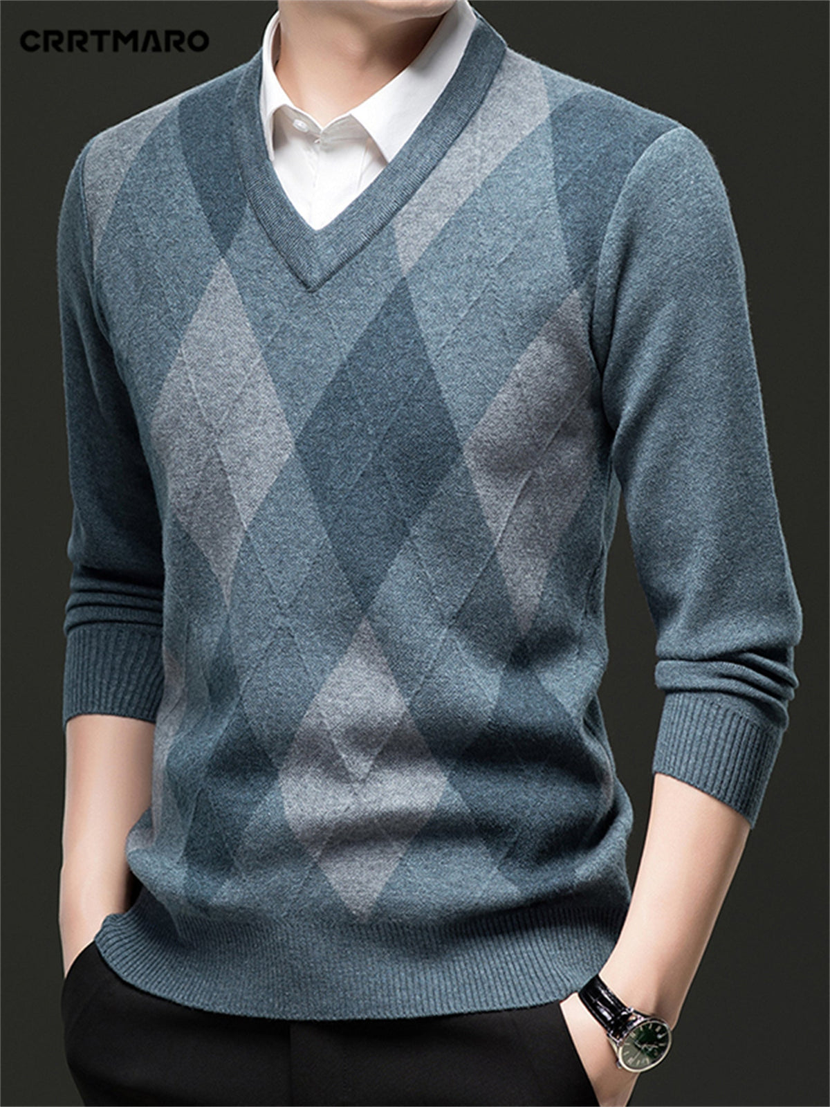 Men's Argyle V-Neck Sweater | Classic Style – Casual Wear, Office Attire