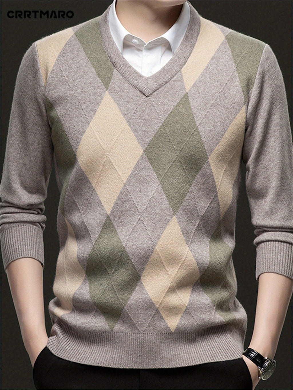 Men's Argyle V-Neck Sweater | Classic Style – Casual Wear, Office Attire