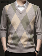Men's Argyle V-Neck Sweater | Classic Style – Casual Wear, Office Attire