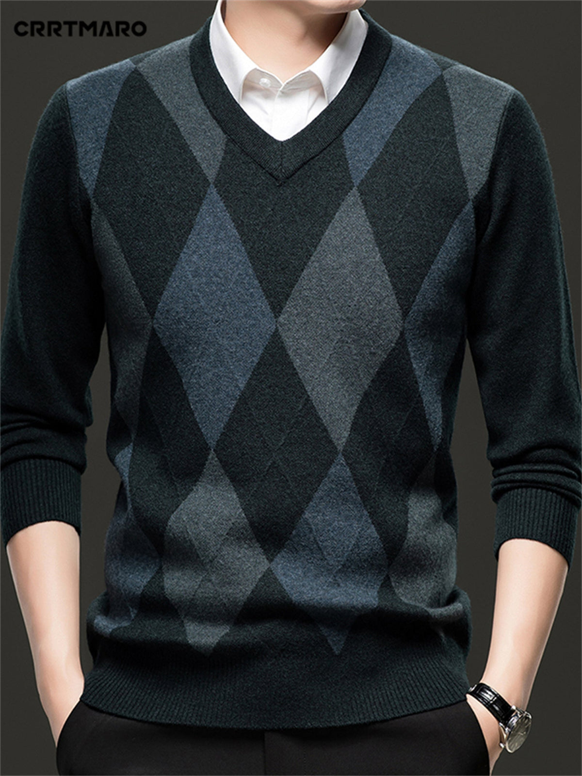 Men's Argyle V-Neck Sweater | Classic Style – Casual Wear, Office Attire