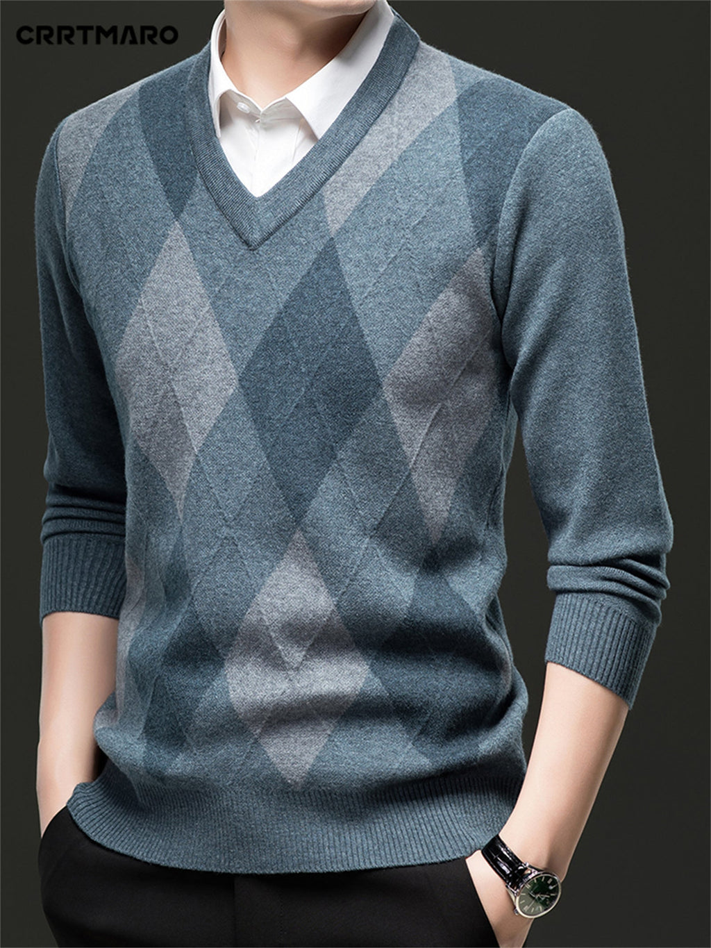 Men's Argyle V-Neck Sweater | Classic Style – Casual Wear, Office Attire