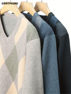 Men's Argyle V-Neck Sweater | Classic Style – Casual Wear, Office Attire