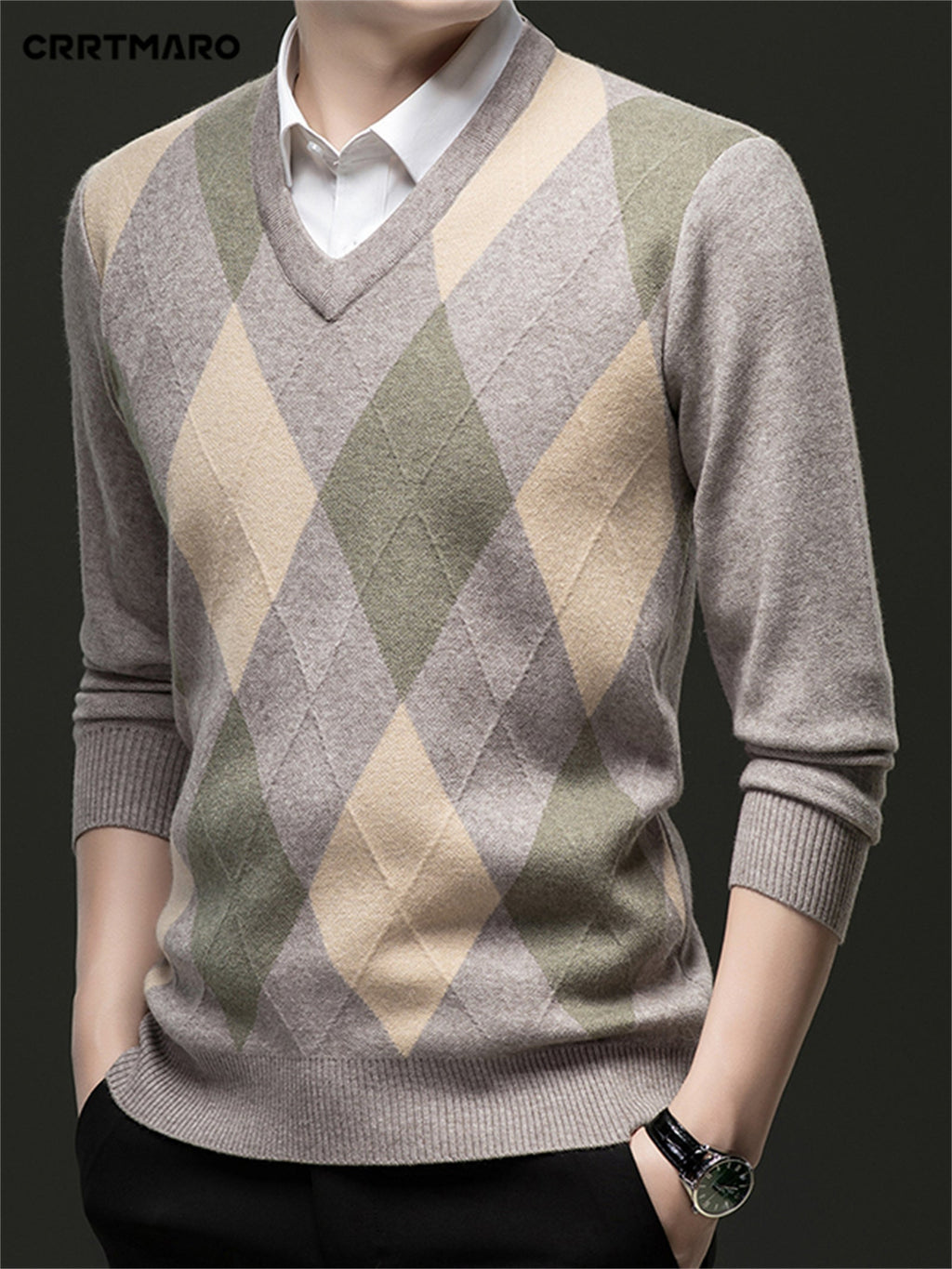 Men's Argyle V-Neck Sweater | Classic Style – Casual Wear, Office Attire