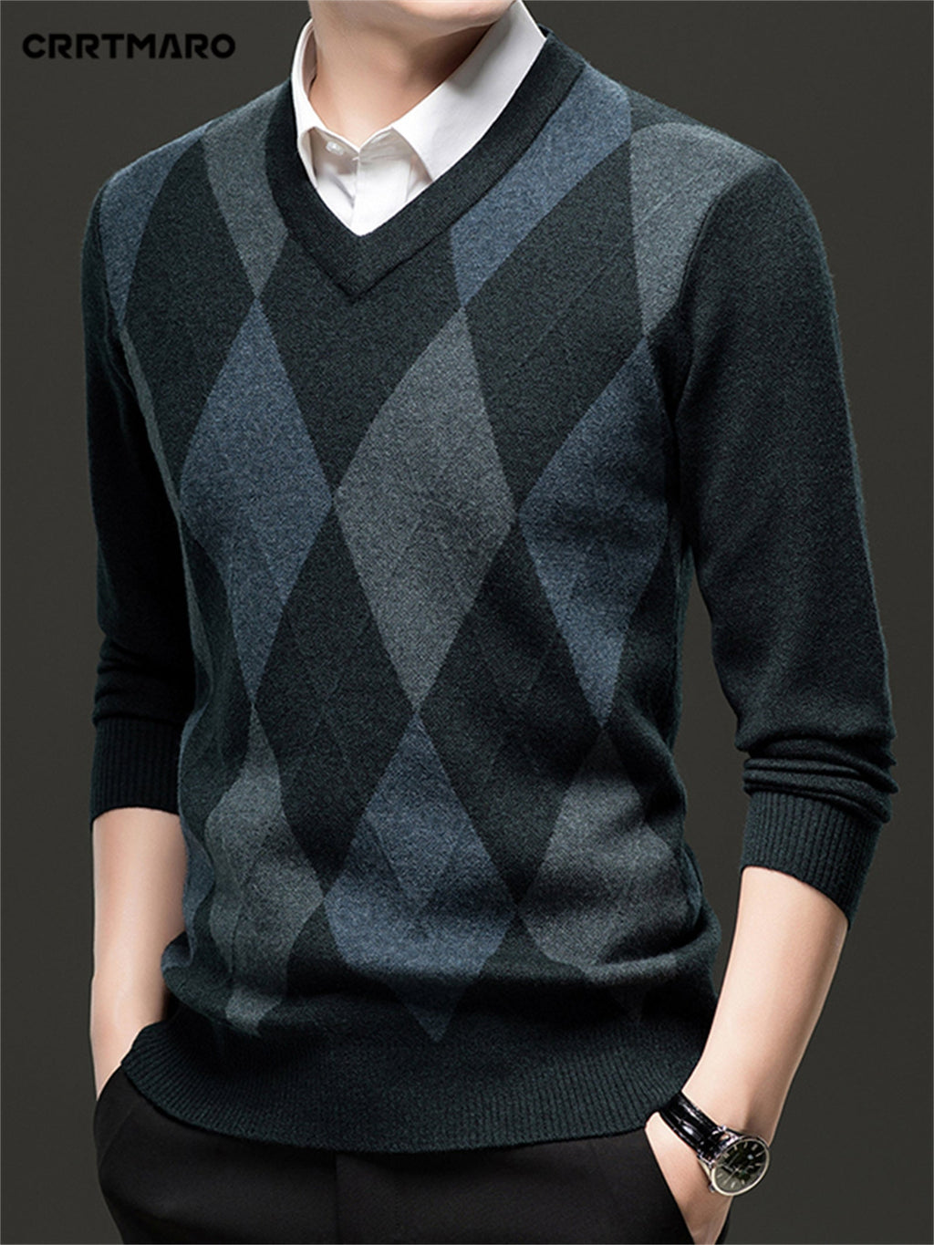 Men's Argyle V-Neck Sweater | Classic Style – Casual Wear, Office Attire