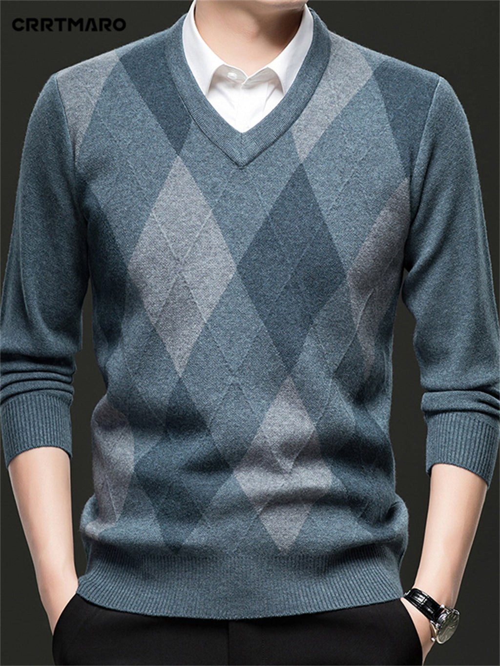 Men's Argyle V-Neck Sweater | Classic Style – Casual Wear, Office Attire