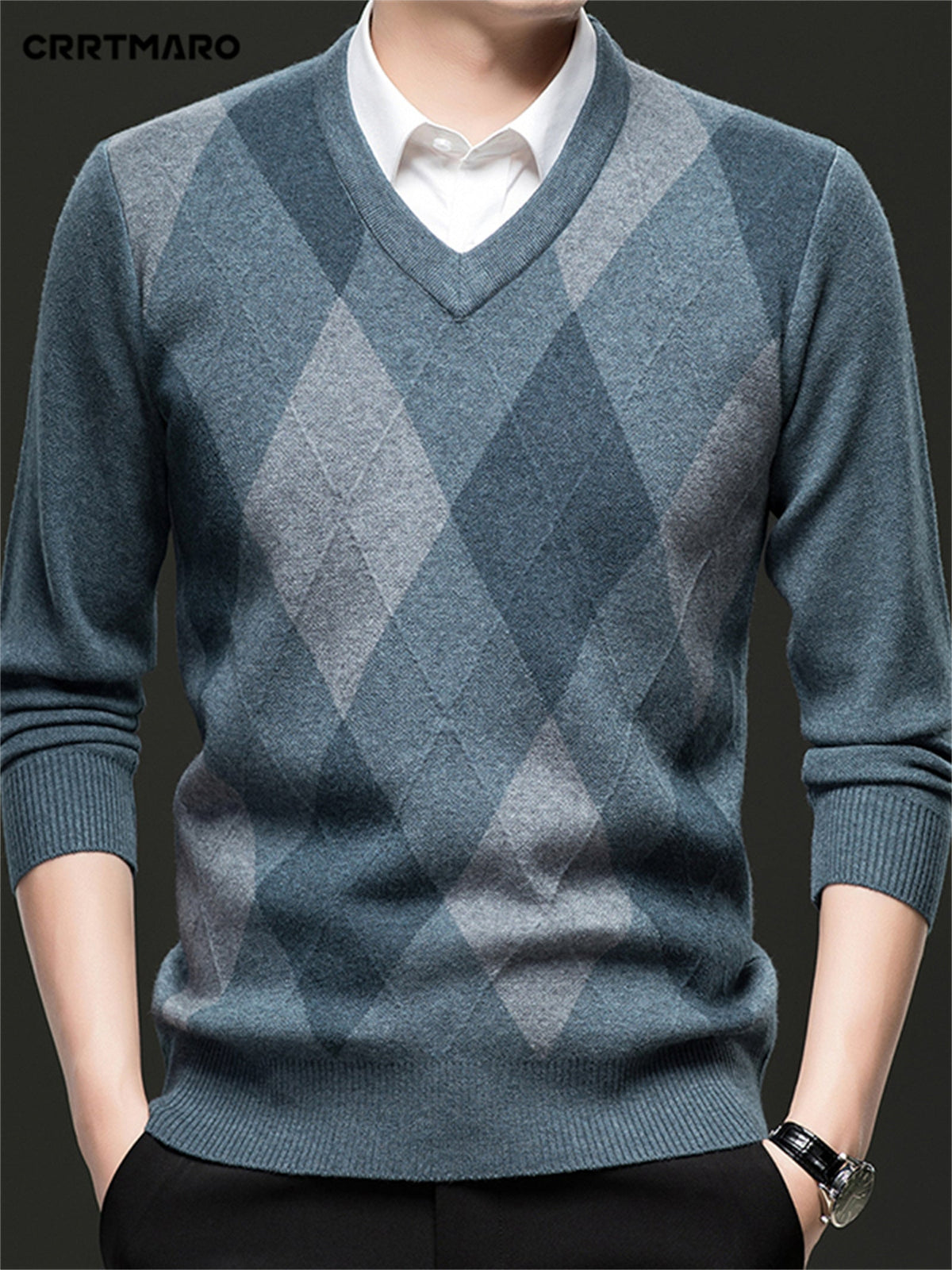 Men's Argyle V-Neck Sweater | Classic Style – Casual Wear, Office Attire