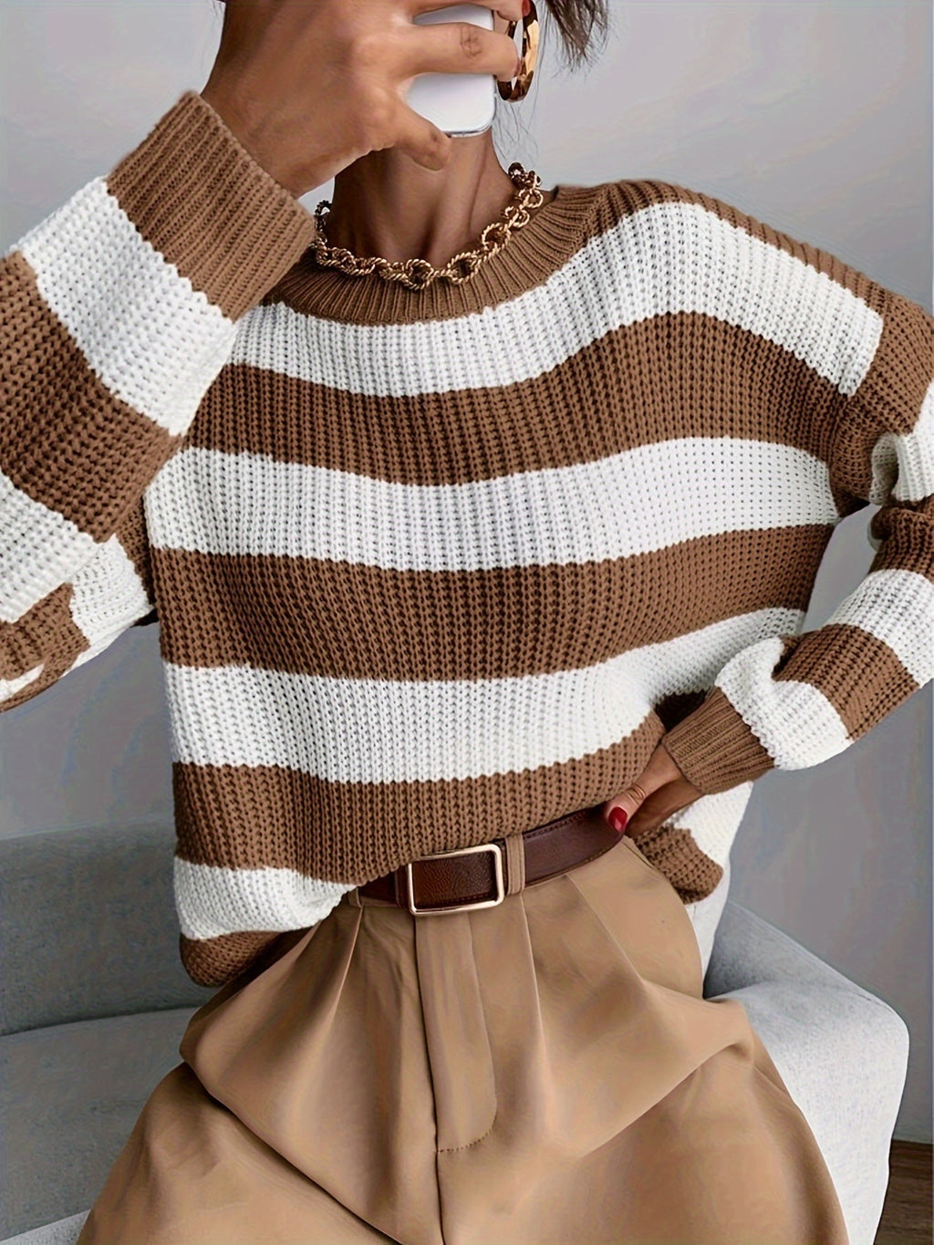 Women's Relaxed Striped Sweater – Casual Wear, Everyday Comfort