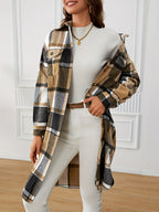 Women's Longline Plaid Coat – Casual Wear, Stylish Layering