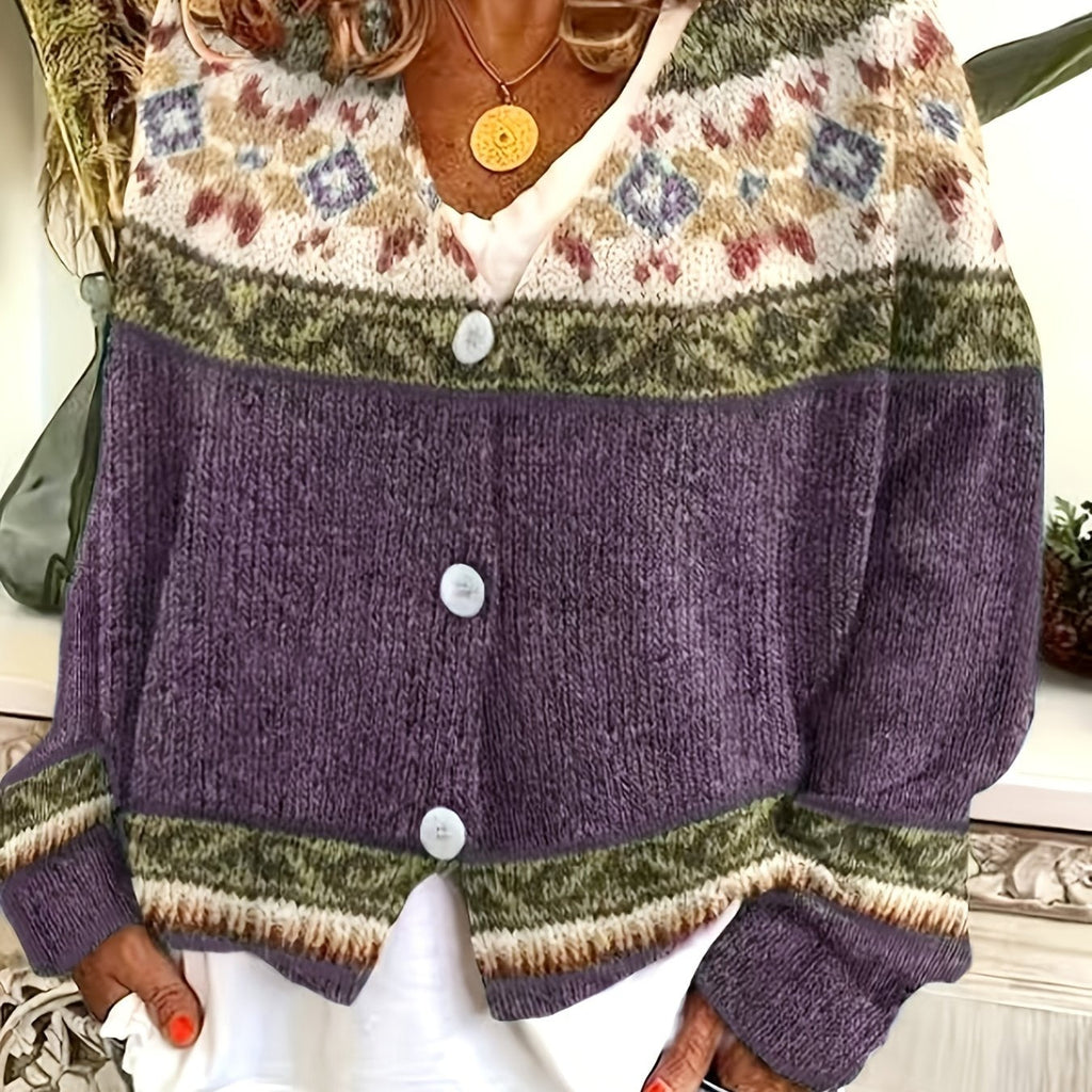 Women's Patterned Button-Front Cardigan – Casual Wear, Layering