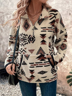 Women's Aztec-Print Quarter-Zip Pullover – Casual Wear, Layering
