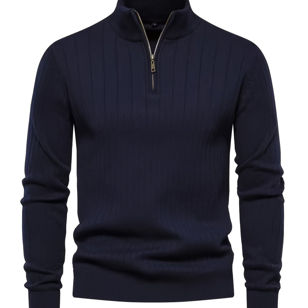 Men's Quarter-Zip Stand Collar Sweater – Casual Wear, Office Style