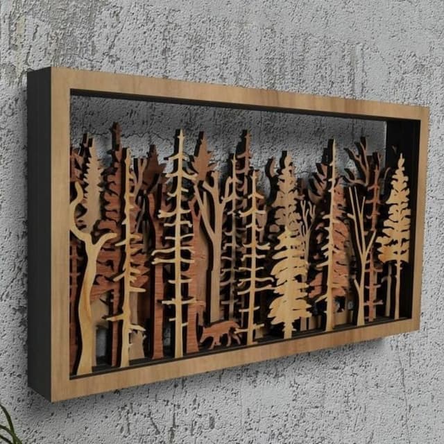 3D Wall Decor - Wood Forest Fox & Tree Shadow – Home Decoration, Gift
