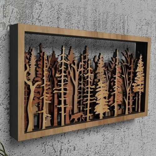 3D Wall Decor - Wood Forest Fox & Tree Shadow – Home Decoration, Gift