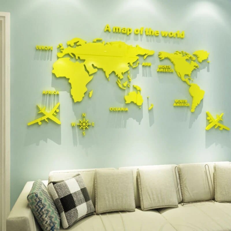 3D World Map Wall Sticker – Home Decor, Travel Inspiration
