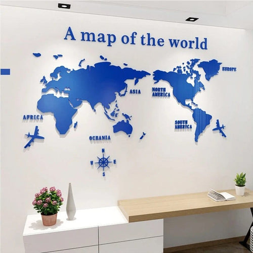 3D World Map Wall Sticker – Home Decor, Travel Inspiration