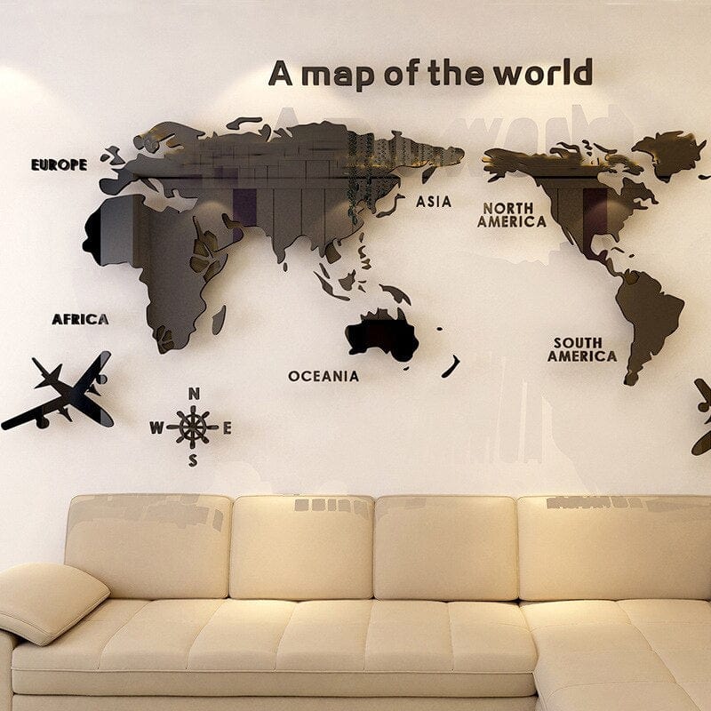 3D World Map Wall Sticker – Home Decor, Travel Inspiration