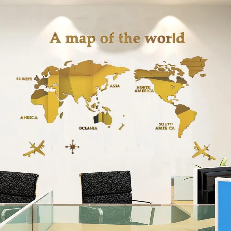 3D World Map Wall Sticker – Home Decor, Travel Inspiration
