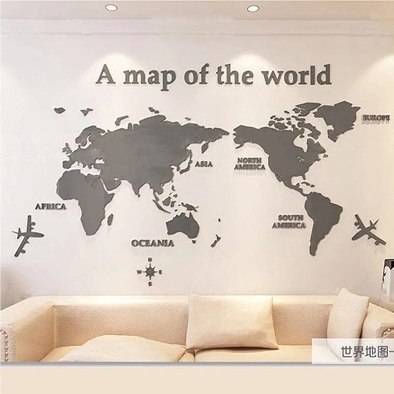 3D World Map Wall Sticker – Home Decor, Travel Inspiration