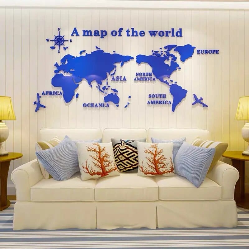 3D World Map Wall Sticker – Home Decor, Travel Inspiration