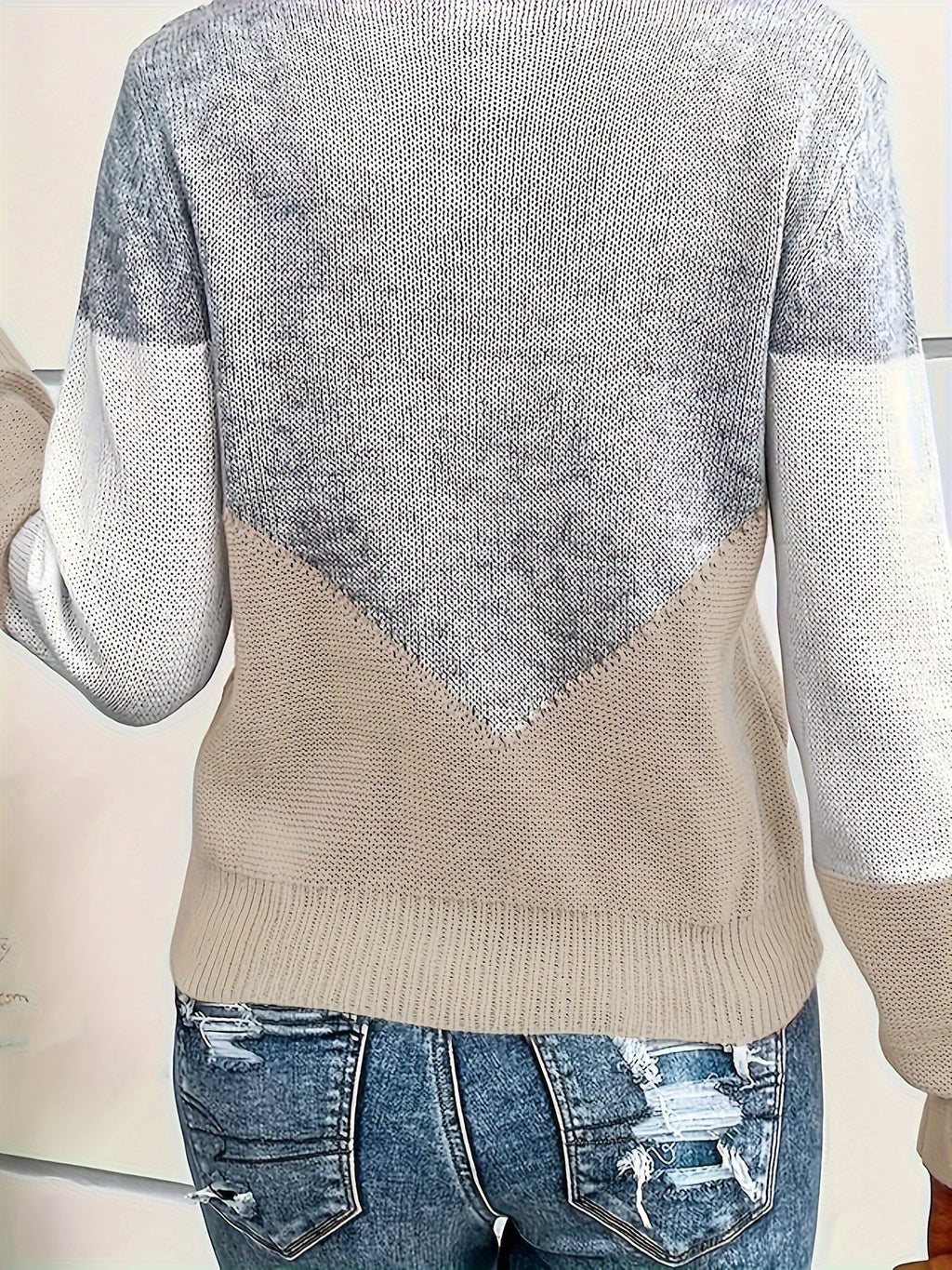Women's V-Neck Colorblock Sweater – Casual Wear, Stylish Layering