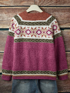 Women's Patterned Button-Front Cardigan – Casual Wear, Layering