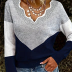 Women's V-Neck Colorblock Sweater – Casual Wear, Stylish Layering