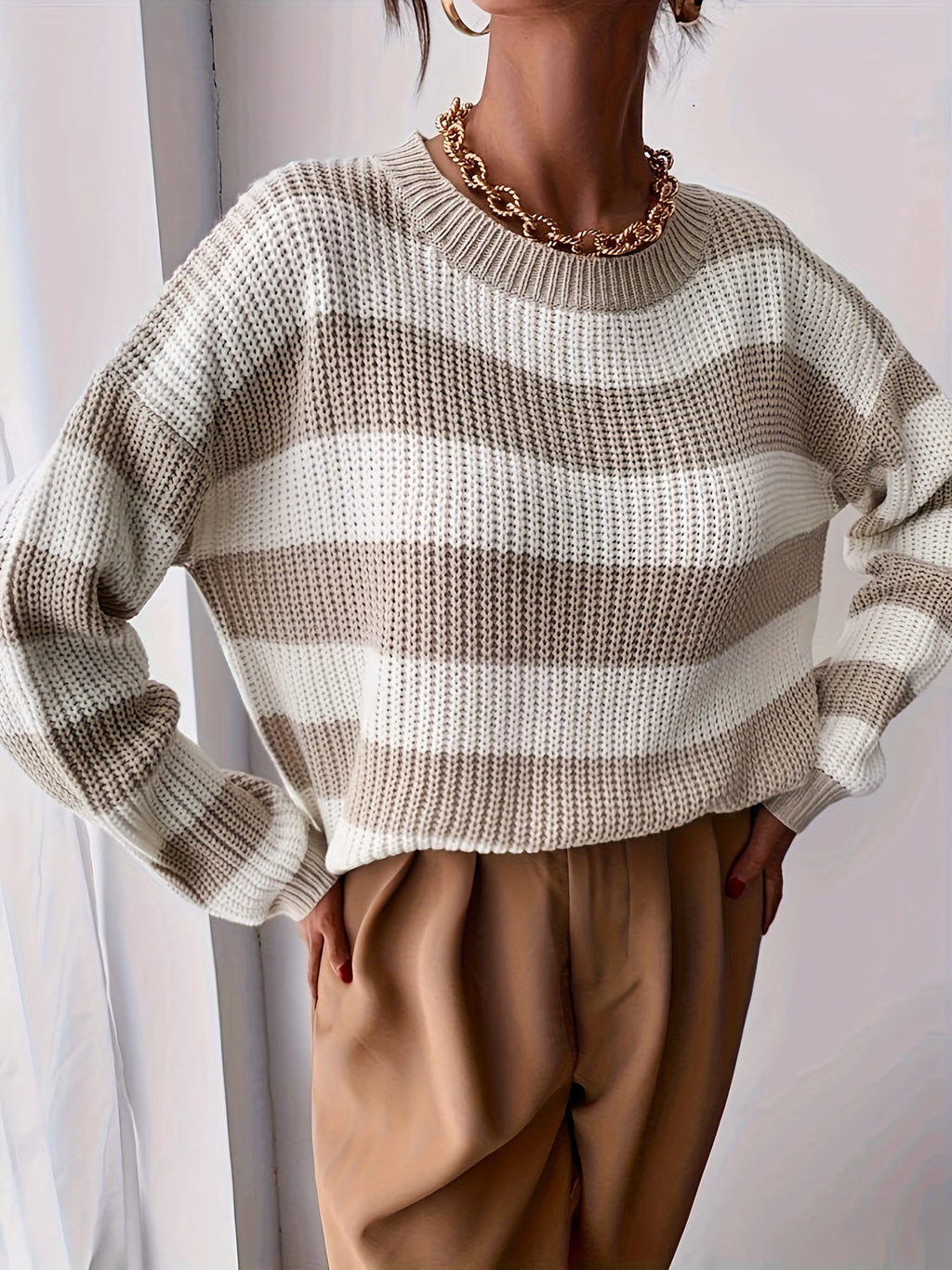 Women's Relaxed Striped Sweater – Casual Wear, Everyday Comfort