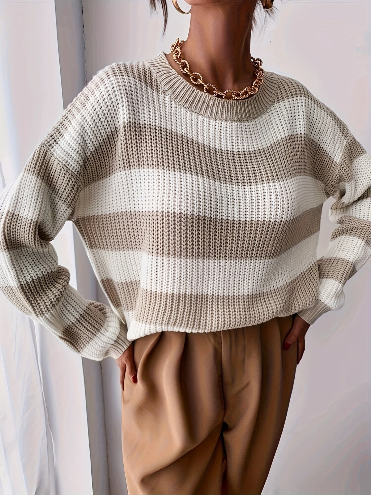 Women's Relaxed Striped Sweater – Casual Wear, Everyday Comfort