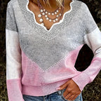 Women's V-Neck Colorblock Sweater – Casual Wear, Stylish Layering