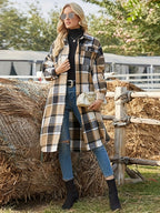 Women's Longline Plaid Coat – Casual Wear, Stylish Layering