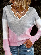 Women's V-Neck Colorblock Sweater – Casual Wear, Stylish Layering