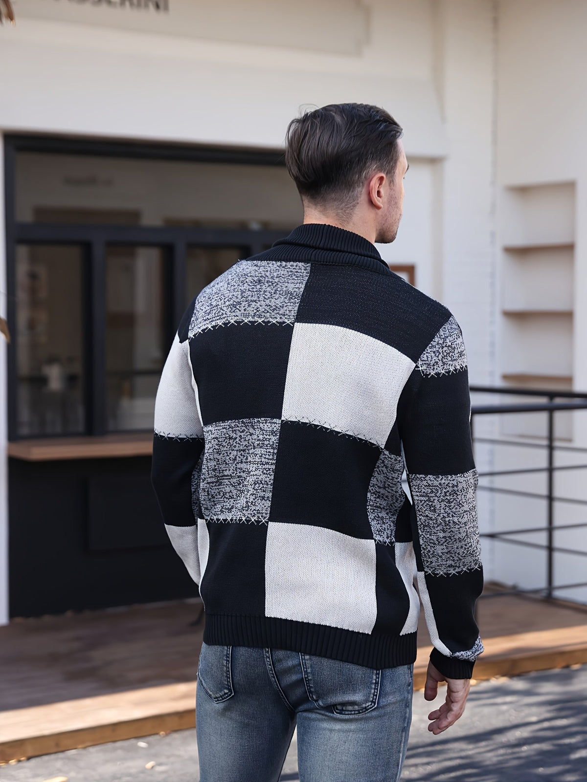 Men's Color-Blocked Button-Up Cardigan – Casual Wear, Layering