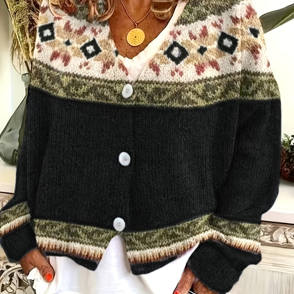 Women's Patterned Button-Front Cardigan – Casual Wear, Layering