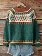 Women's Patterned Button-Front Cardigan – Casual Wear, Layering