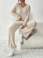 Women's Ribbed Lounge Two-Piece Set – Relaxing, Home Wear