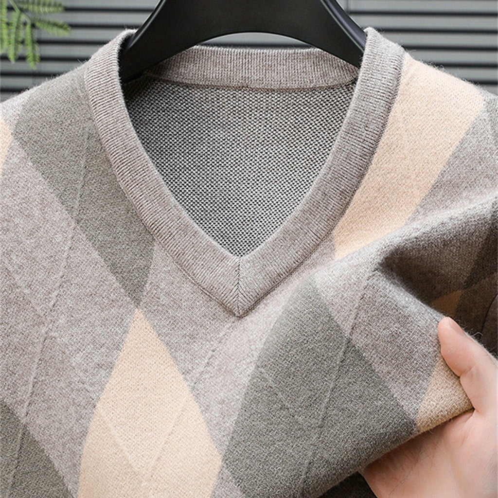 Men's Argyle V-Neck Sweater | Classic Style – Casual Wear, Office Attire