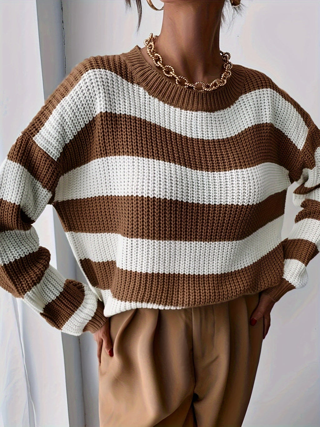 Women's Relaxed Striped Sweater – Casual Wear, Everyday Comfort