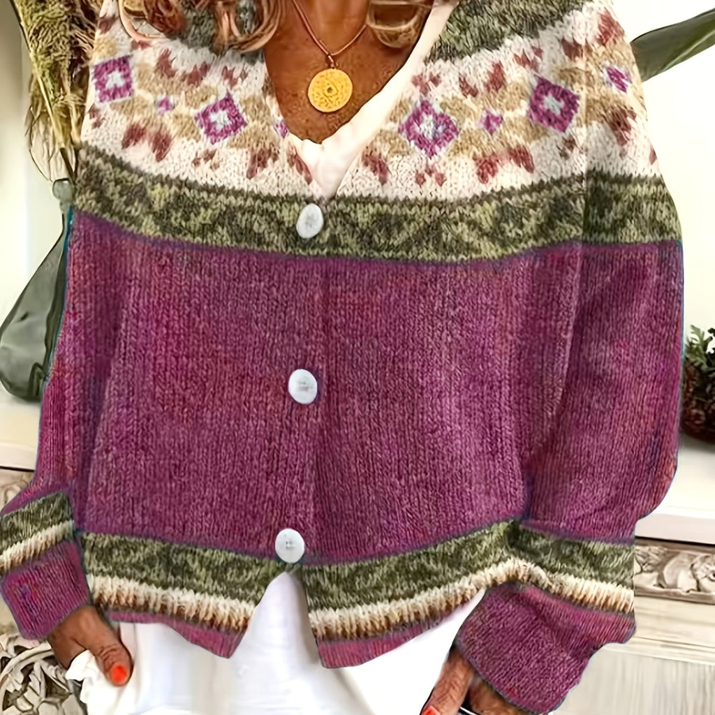 Women's Patterned Button-Front Cardigan – Casual Wear, Layering