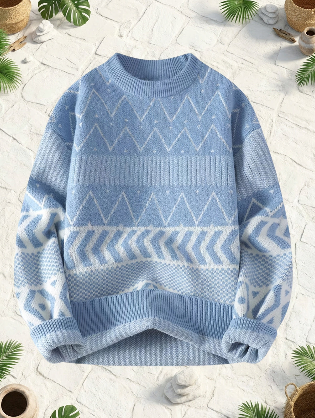 Men's Patterned Crew-Neck Sweater – Casual, Everyday