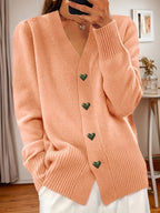 Women's V-Neck Cardigan Heart-Button – Casual Wear, Layering