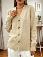 Women's V-Neck Cardigan Heart-Button – Casual Wear, Layering