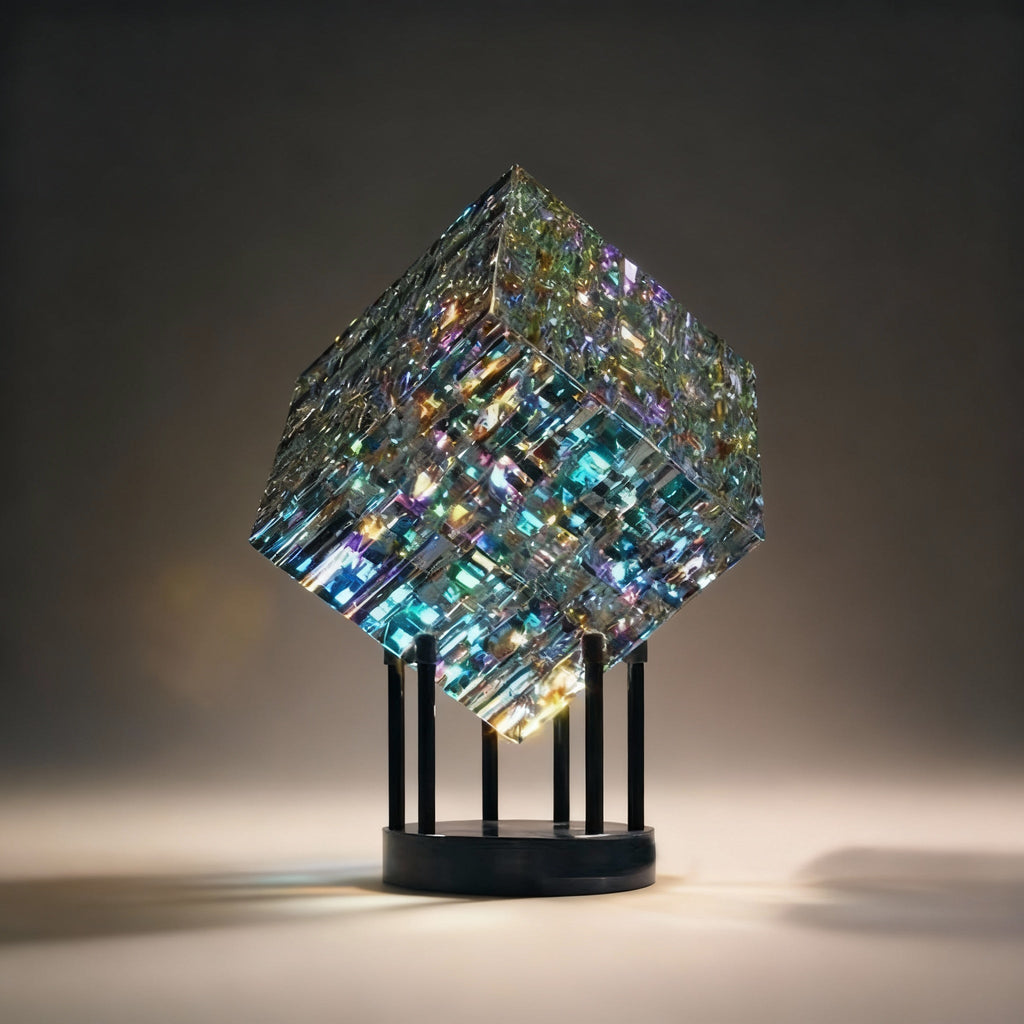 ChromaticCube Crystal Rainbow Refraction Art | Modern Desk Decor – Home Office, Centerpiece
